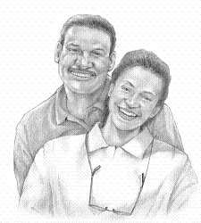 Drawing of happy, middle-aged African American man and woman